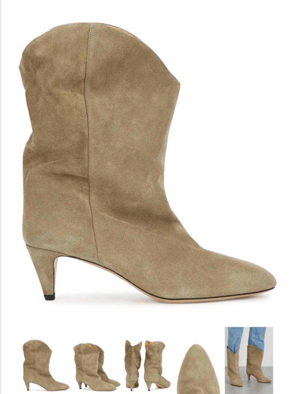Isabel Marant Dernee Suede Mid-Calf Kitten 🐈‍⬛ Heel Boots - Taupe